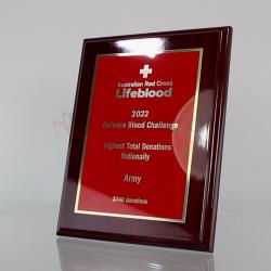 Designer Brass Plaque (Red on Rosewood) 225mm