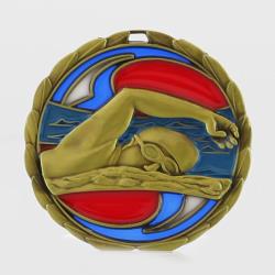 Stained Glass Swimming Medal 65mm Gold