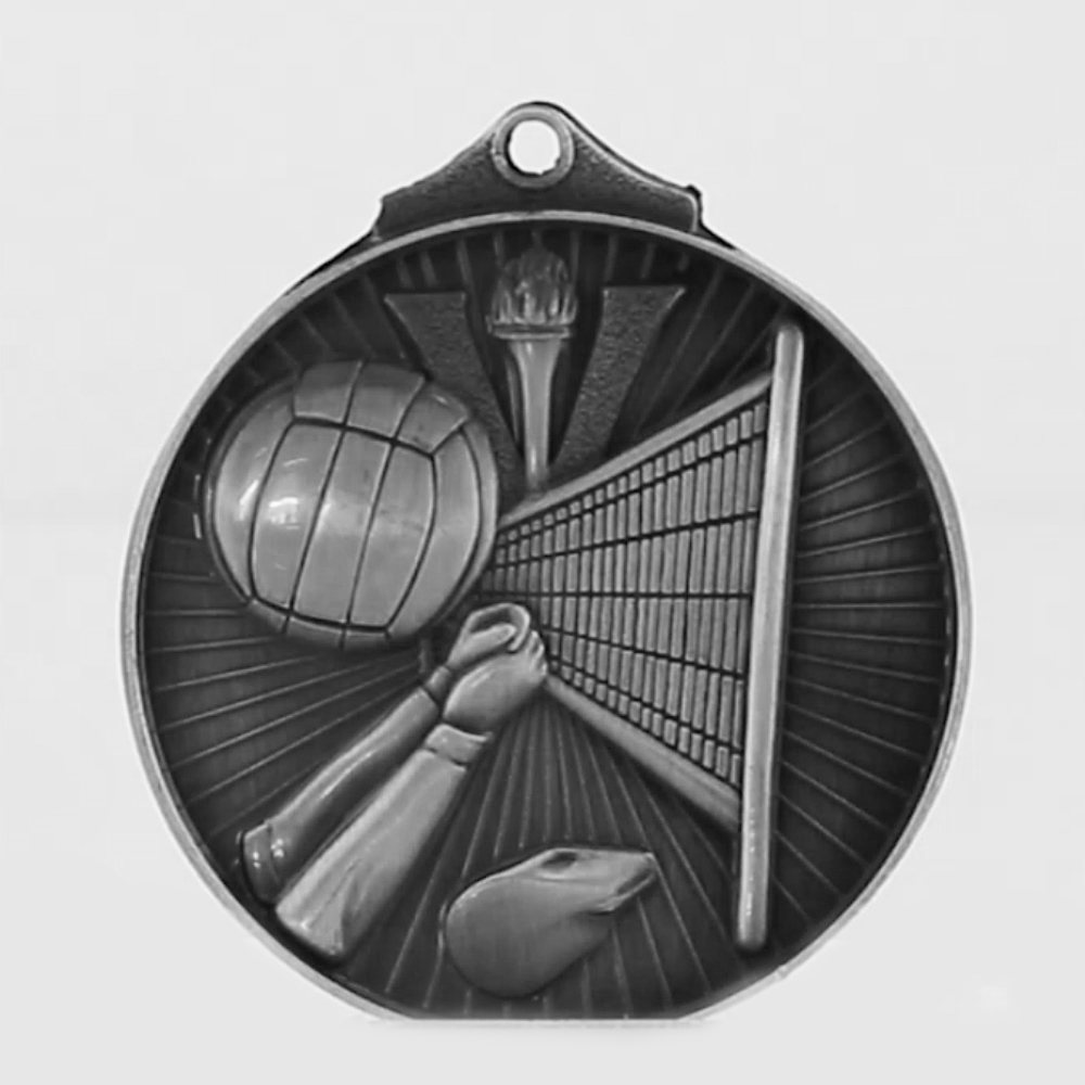 Embossed Volleyball Medal 52mm Silver