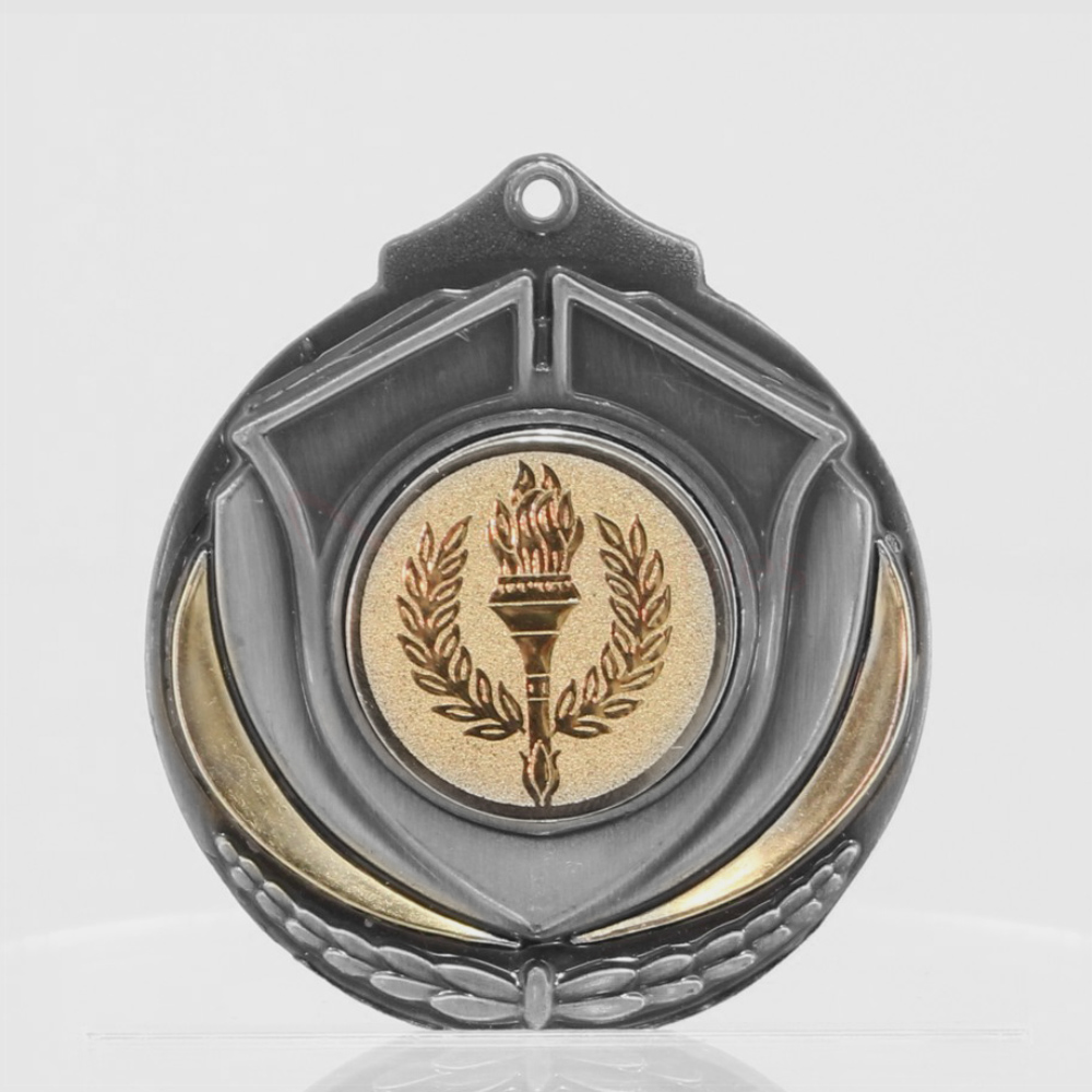 Two Tone Victory Torch Medal 50mm Silver