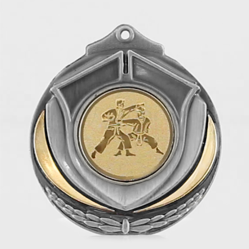 Two Tone Karate Medal 50mm Silver