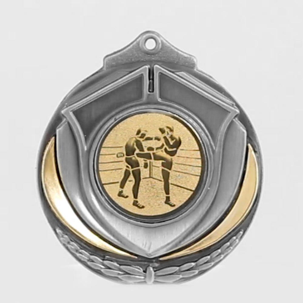 Two Tone Kick Boxing Medal 50mm Silver