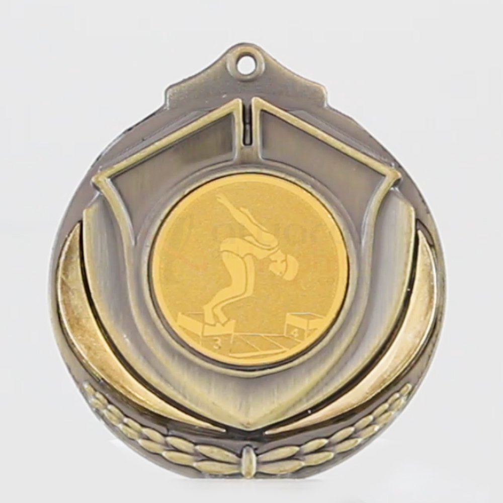 Two Tone Medal Female Swimmer 50mm Gold
