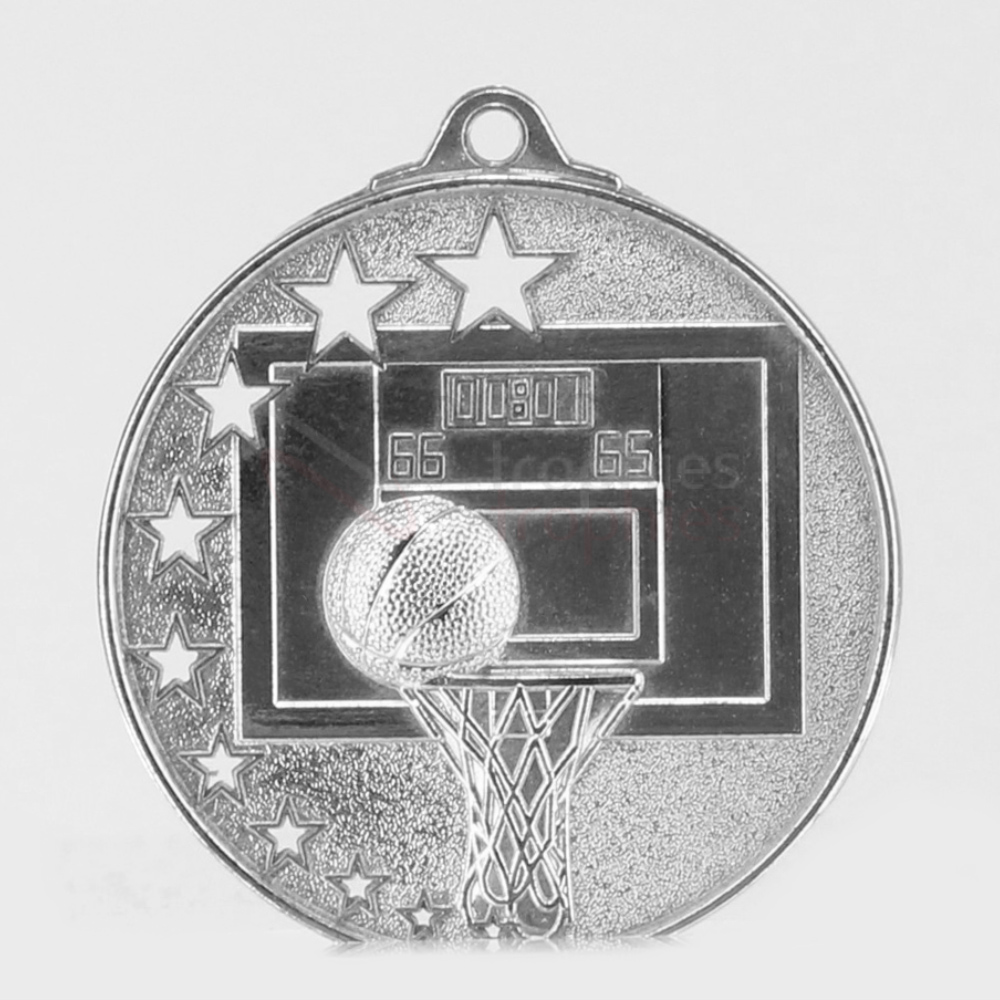 Star Basketball Medal 52mm Silver