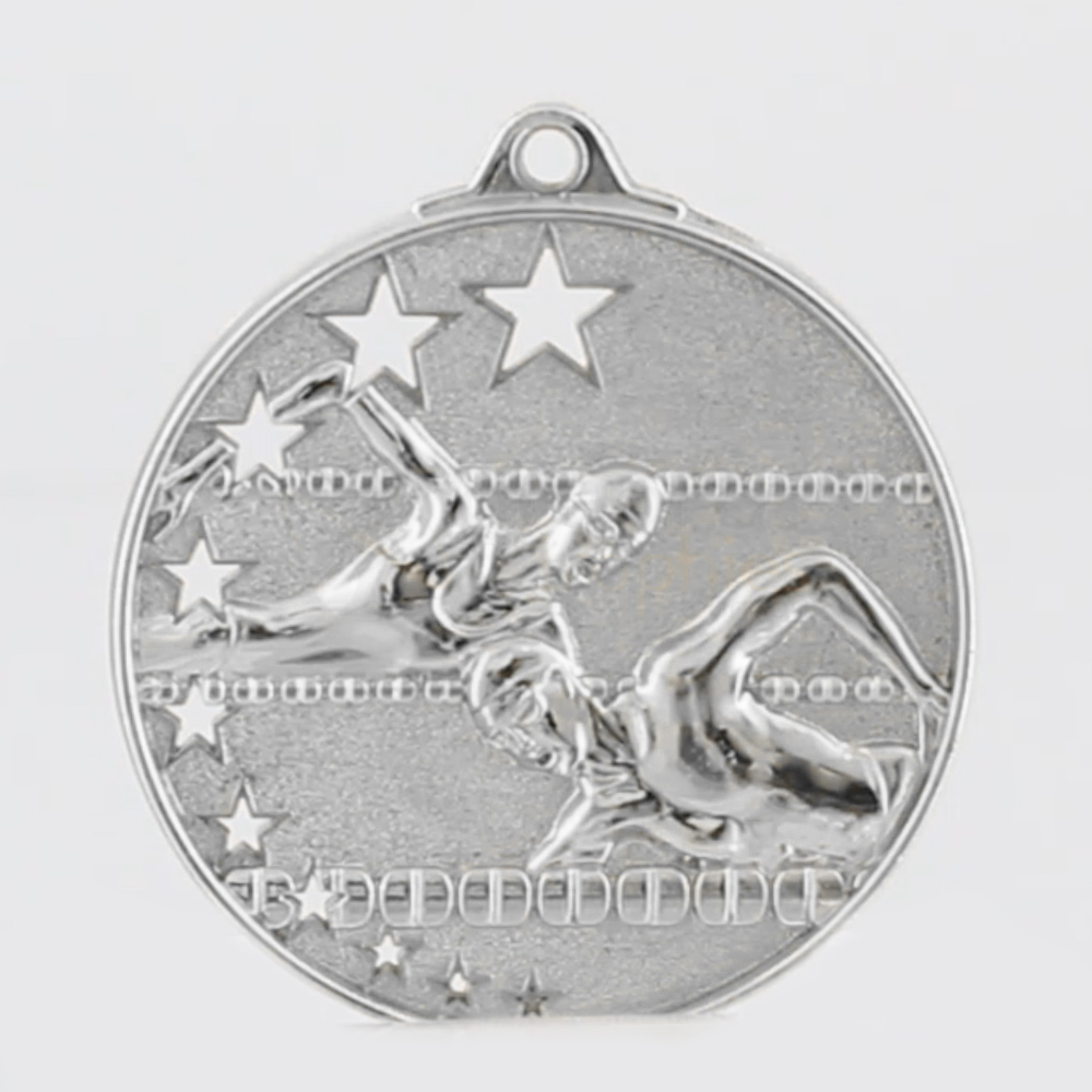 Star Swimming Medal 50mm Silver