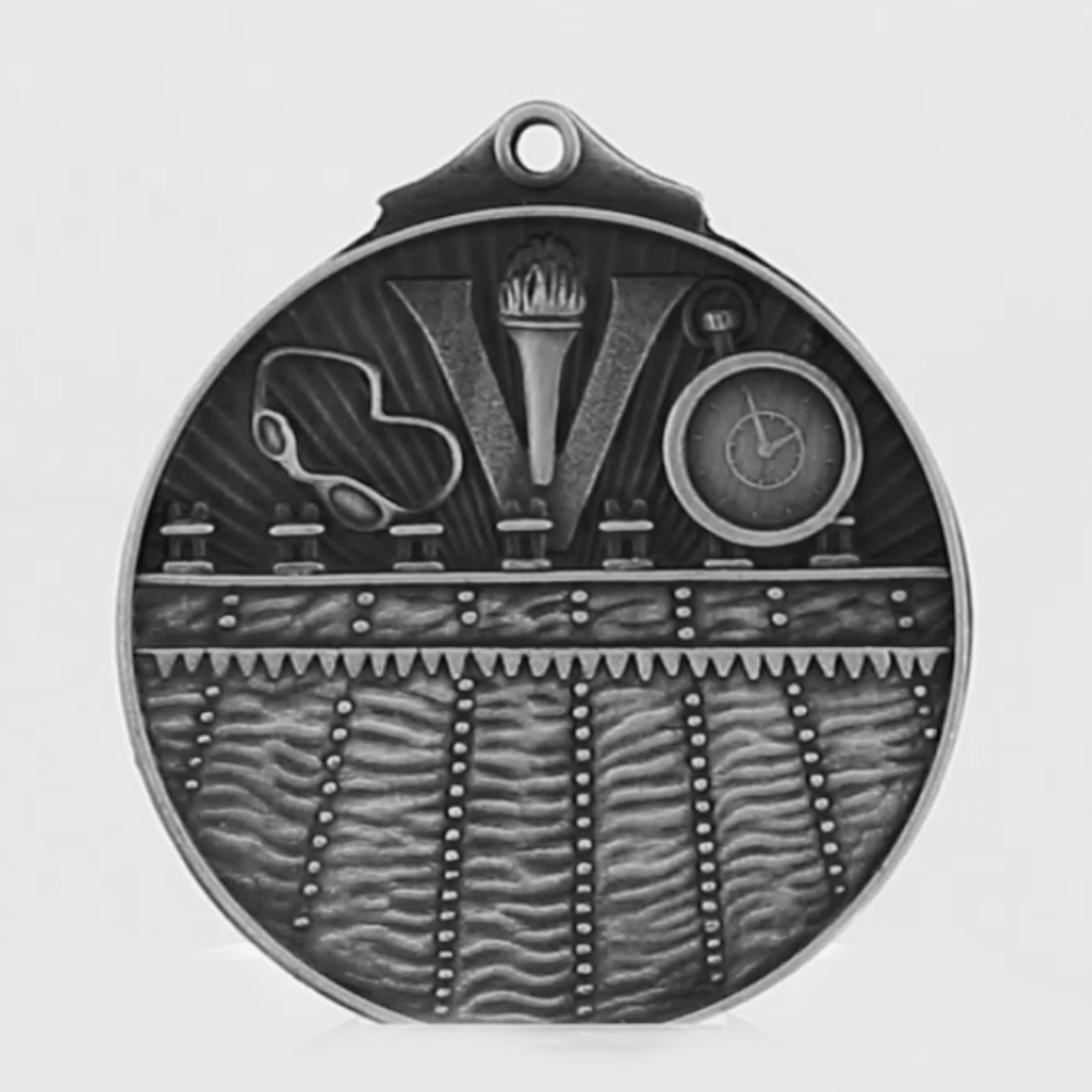 Embossed Swimming Medal 50mm Silver