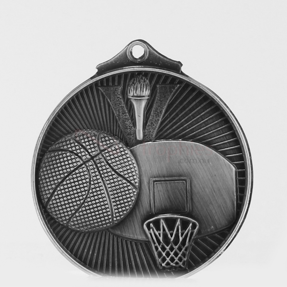 Embossed Basketball Medal 52mm Silver