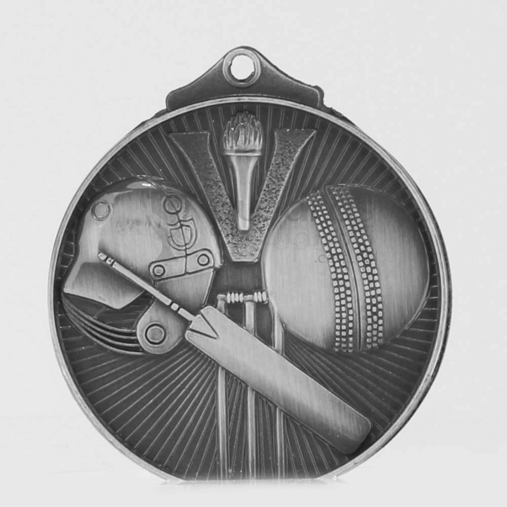 Embossed Cricket Medal 52mm Silver