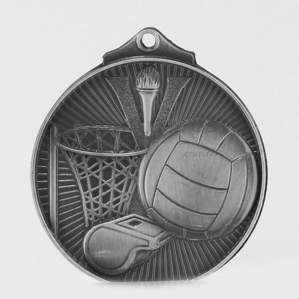 Embossed Netball Medal 52mm Silver