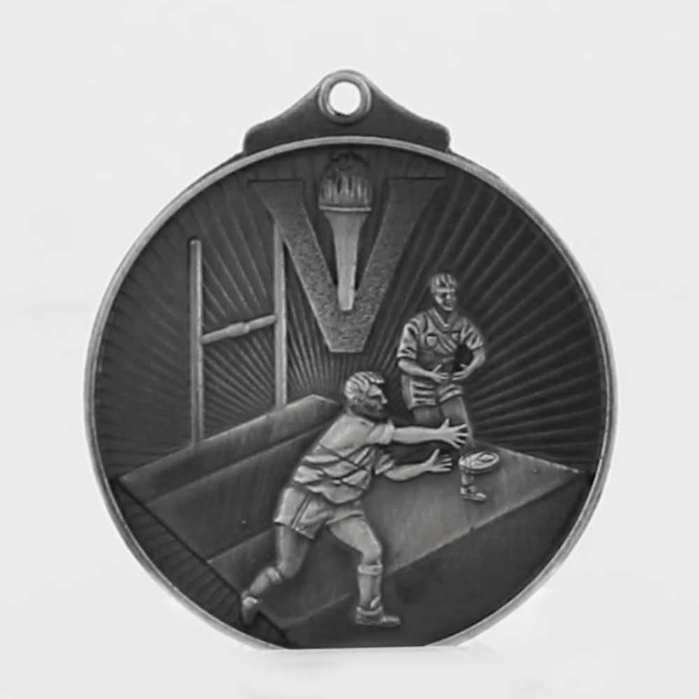Embossed Rugby Medal 52mm Silver