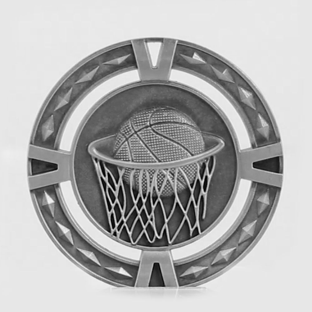 Cutout Basketball Medal 60mm  Silver