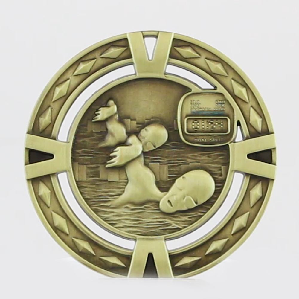 Cutout Swimming Medal 60mm Gold
