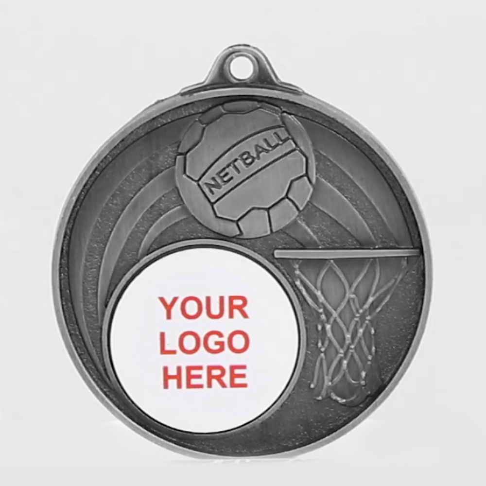 Swish Personalised Netball Medal 52mm Silver