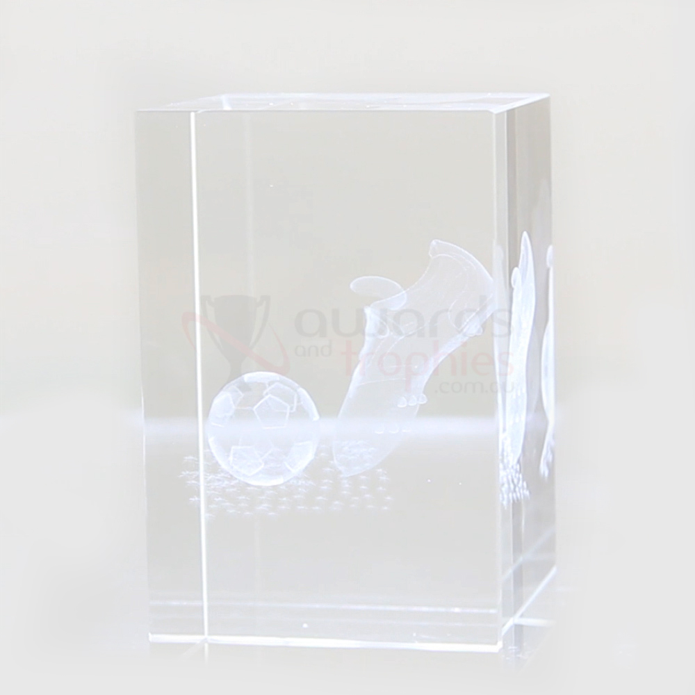 3D Soccer Crystal Block 80mm high