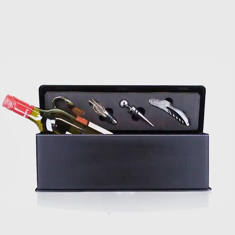 Black Leatherette Wine Box with Tools